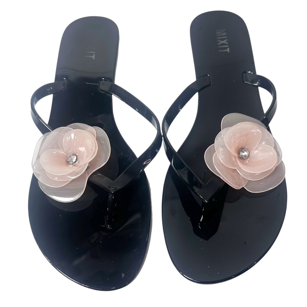 Black Mix It Flower Slide Sandals Size 10 - Picture 6 of 9